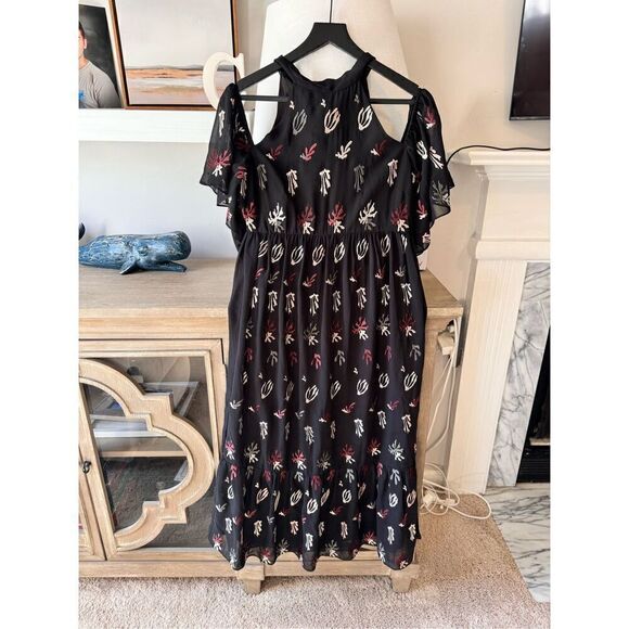 Caballero Coral Reef Dress Peek A Boo Shoulders Maxi Size Medium - Picture 2 of 11